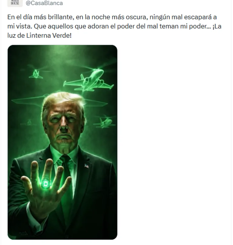 Casa Blanca publica video de Trump como Linterna Verde para promover política migratoria