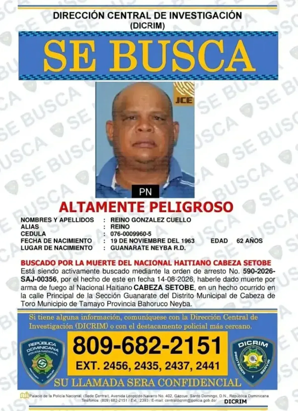 Hombre se entrega a la Policía por presunto homicidio en Neyba