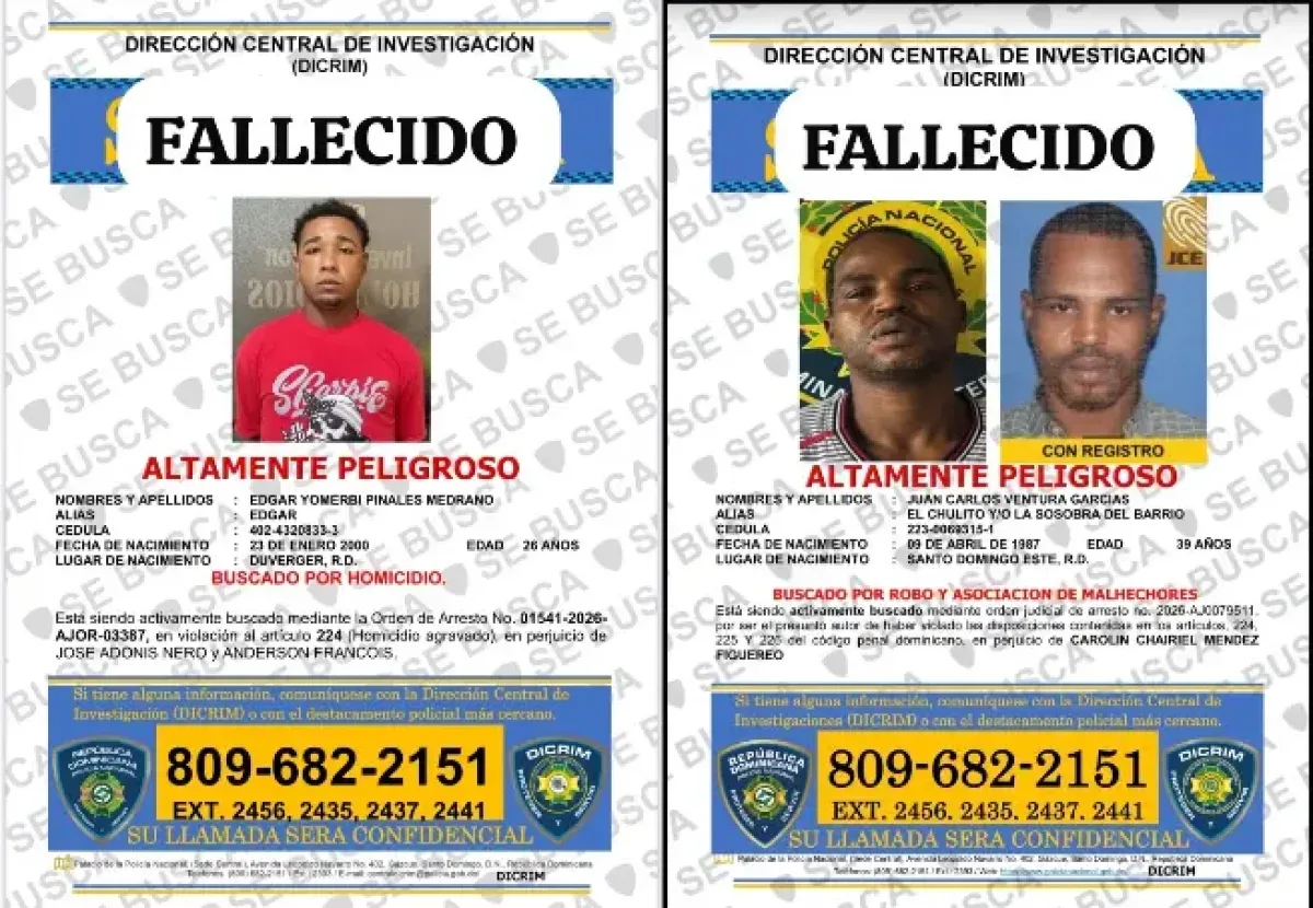 Dos hombres buscados por robos mueren en enfrentamientos con la Policía en Santo Domingo Este y San Cristóbal