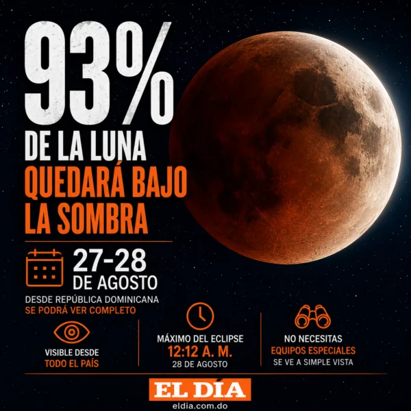 República Dominicana podrá observar un eclipse lunar parcial que cubrirá el 93% de la Luna