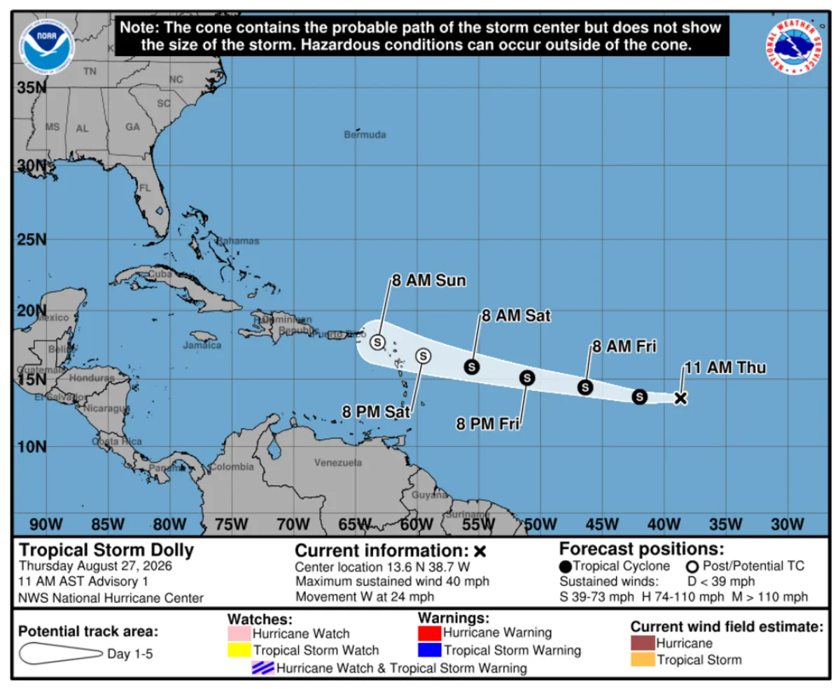 Tormenta tropical Dolly avanza sin riesgo para RD, pero INDOMET mantiene vigilancia