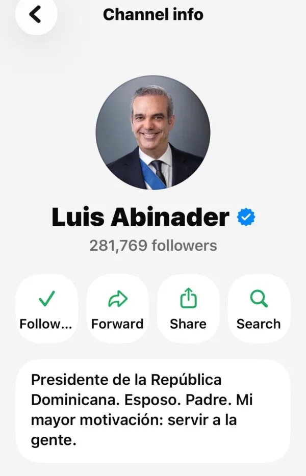Canal de WhatsApp de Abinader gana 3,731 seguidores en seis días tras decretos gubernamentales